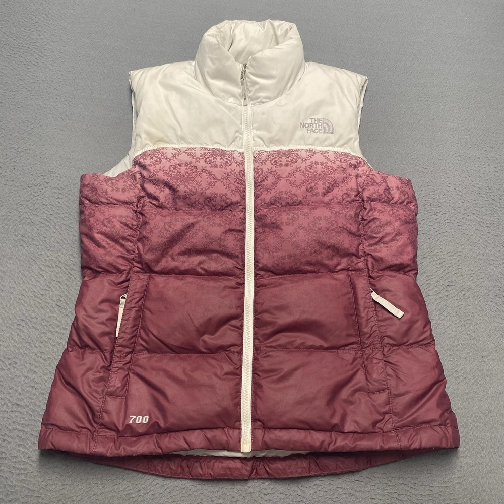 The North Face Vest Womens Medium Pink White 700 Down Puffer Floral Outdoor